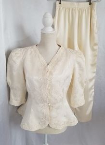 Vintage 80s Ivory Satin Wedding Evening Suit Set